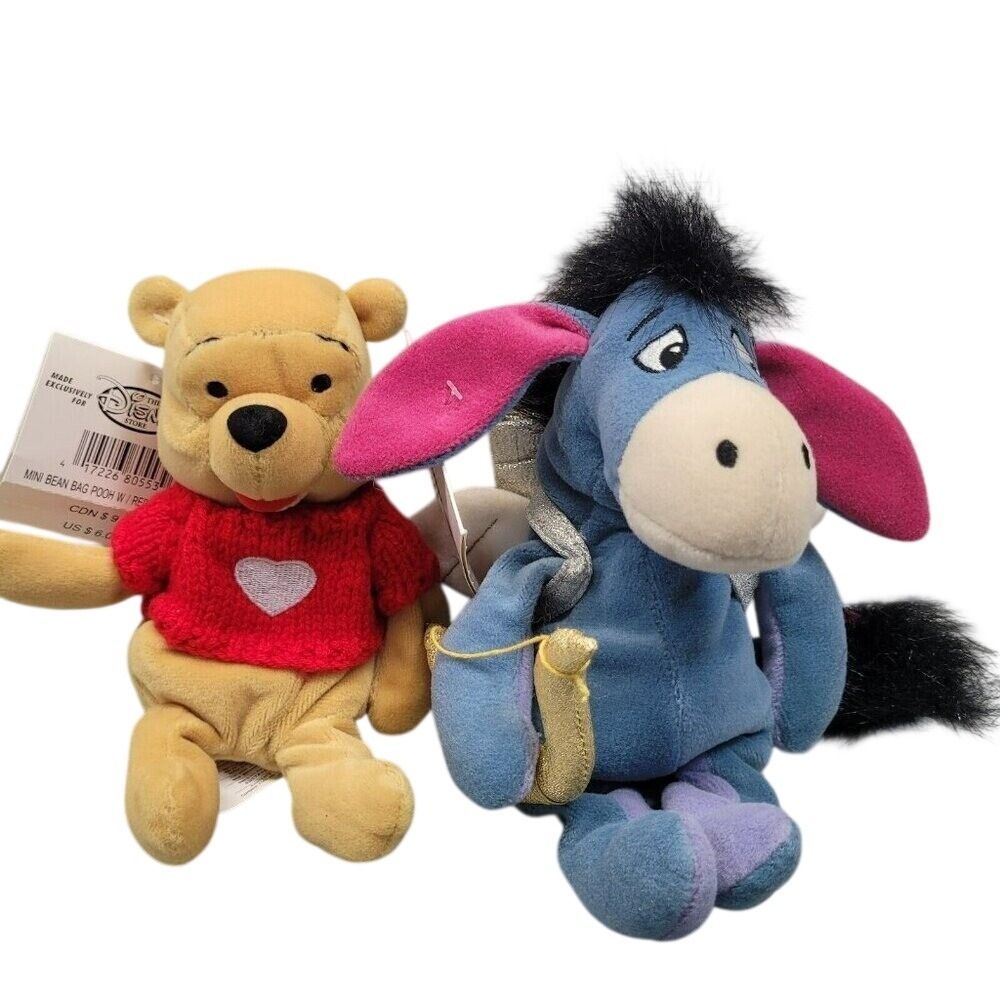 Disney Store Mini Bean‎ Bag Plush Set Pooh Eeyore Valentine Cupid Vtg